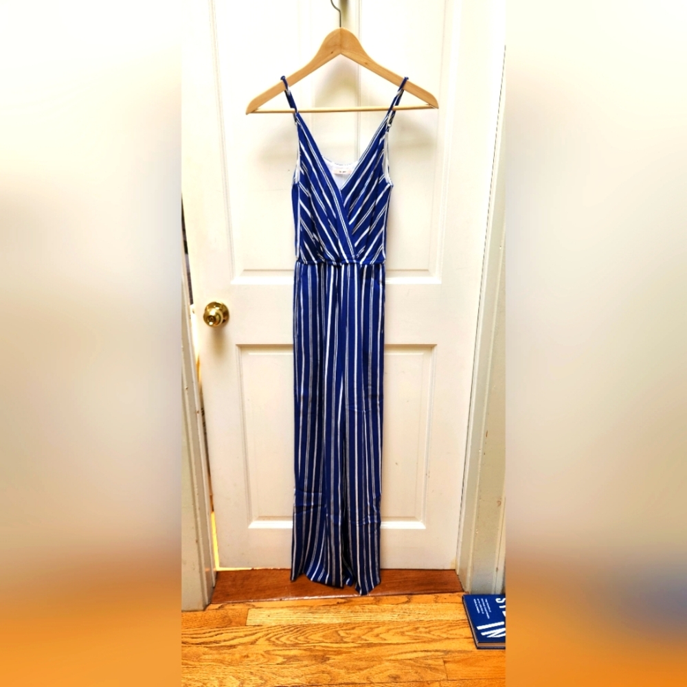 NWOT XXS Blue & White Stripe Pant Jumpsuit